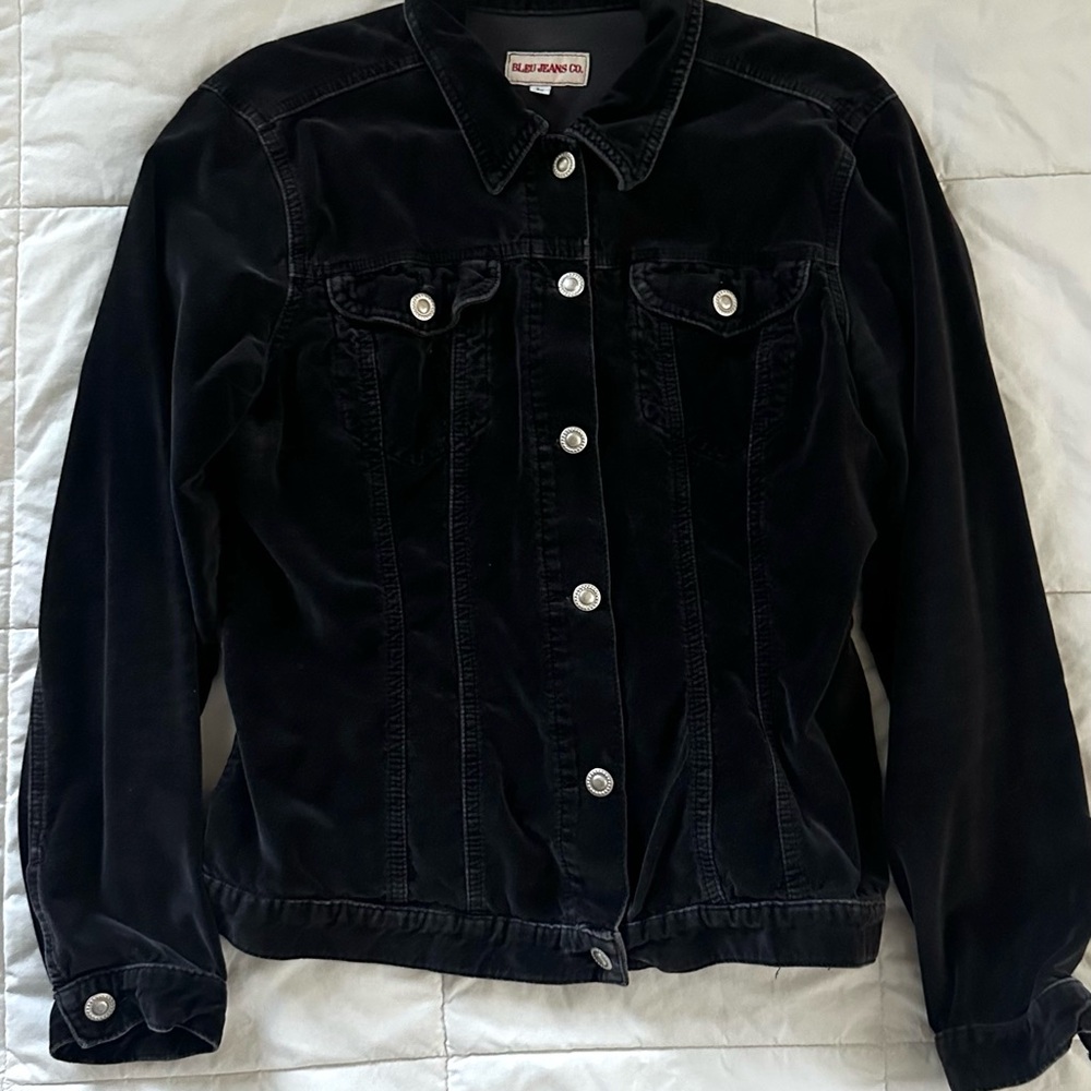 VINTAGE Y2K CASUAL BLACK COTTON VELVET JACKET SIZE-L, fits smaller like a M - Picture 4 of 9